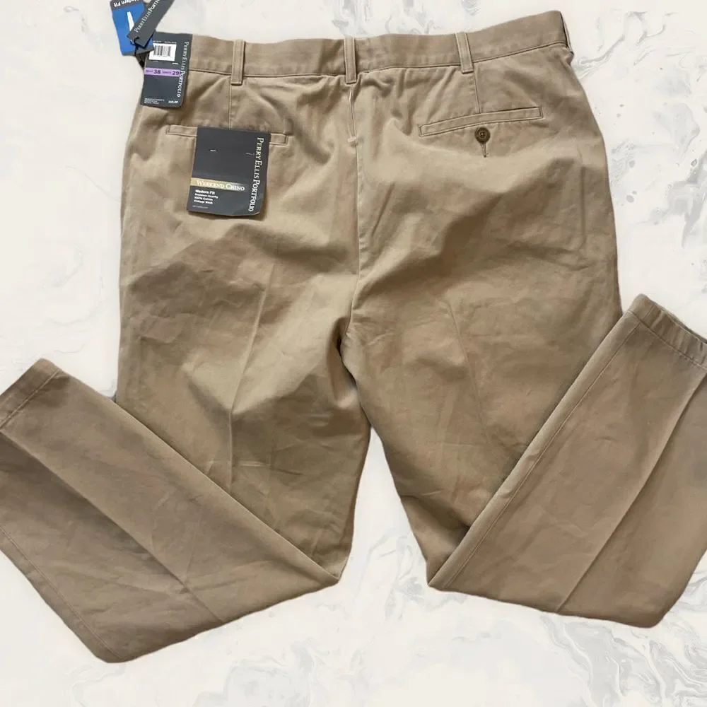 Perry Ellis Portfolio Modern Fit  Chino Pants - Size 38 - Color Tan